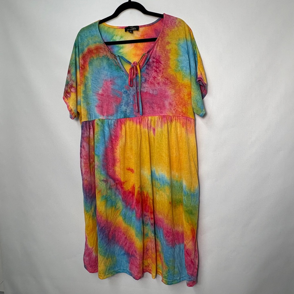 Suzanne Betro Plus Size 3X Tie Dye Babydoll Dress V-Neck Short Sleeve Beach